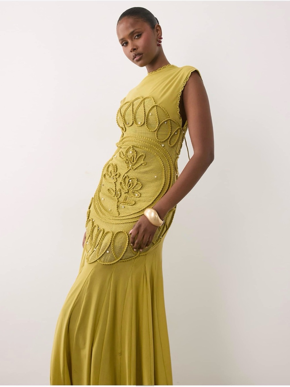ASOS DESIGN high neck maxi dress with corded embroidery & scattered pearls - 4